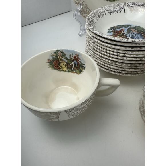 (Set of 28 PCS)-French Saxon China~UNION Made U.S.A.~22 KT Gold Cottage Set - Picture 7 of 10